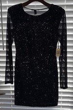 Forever 21 Full Sequin Festive Party Dress Black Sparkling Size L