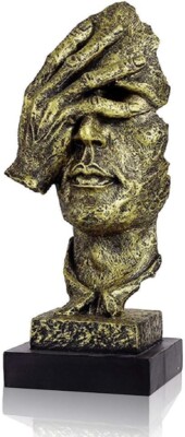 Der Denker Statue Hand & Gesicht Skulptur für Zuhause Wohnzimmer Schreibtisch nicht siehe Gold