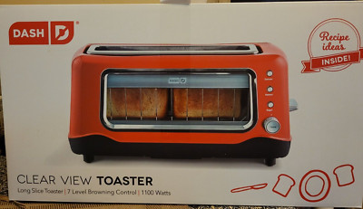 DASH CLEAR VIEW TOASTER NEW LONG SLICE 7 LEVELS BROWNING CONTROL 1100 WATTS.