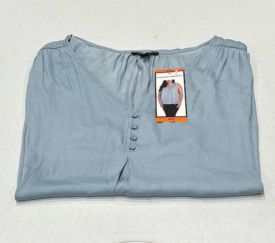 Hilary Radley Women's Sleeveless V-Neck Lightweight Blouse Top, Vintage Blue,XXL