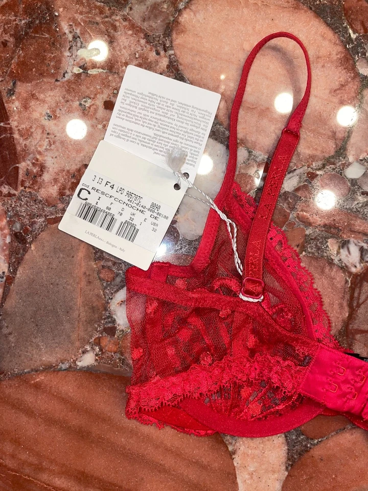 Sujetador La Perla Noche De Viento Rojo Encaje Balconette Sin Forro UW Mujer 32C Nuevo con Etiquetas Foto 4 de 4