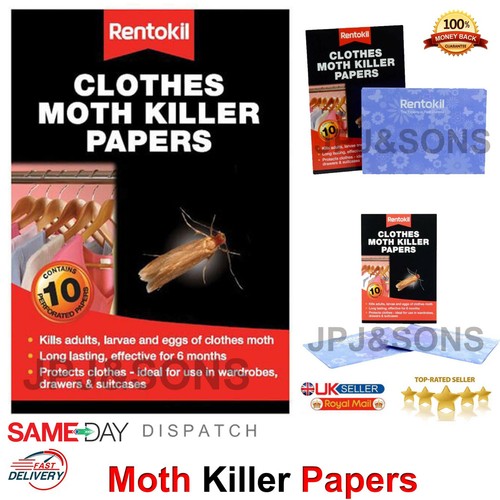 RENTOKIL CLOTHES MOTH KILLER PAPERS STRIPS KILLS MOTH ADULTS LARVAE