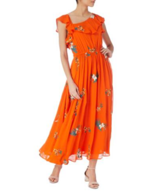 Karen Millen Embroidered Asymmetric Midi Dress - Orange Karen Millen Embroidered Asymmetric Midi Dress - Orange