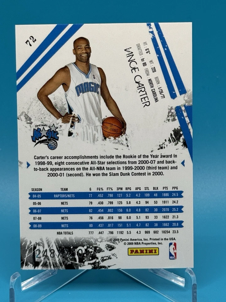 2009-10 Rookies and Stars Longevity Ruby Basketball Card #72 Vince Carter # /250 - Image 2 of 2