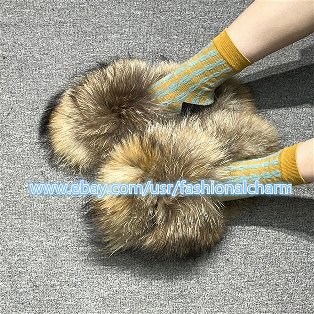 SAOLA Pantofole donna slides completamente coperte in vera pelliccia di procione max large scarpe sandali XXL