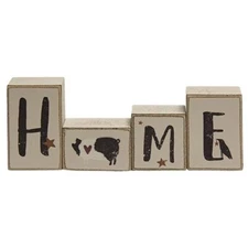 HOME Lot of 4 Blocks Farmhouse Primitive Style Rustic Stars Cow Crow Country