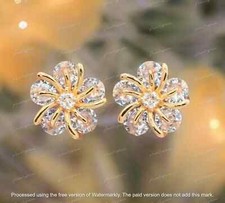 Diamond Round Cut 2Ct Lab Created Flower Stud Earring 14K Yellow Gold Plated