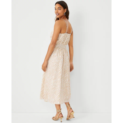 Ann Taylor | White & Tan Satin Zebra Stripe Square-Neck Midi Flare Dress  Large | eBay