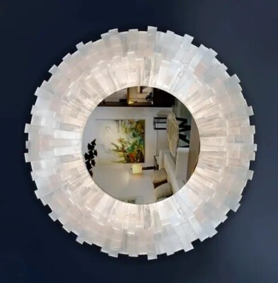 24  Naturel Sélénite Pierre Miroir, Sélénite Cristal Miroir Mural