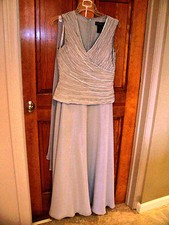 CACHET GRAY SILVER GOWN EVENING DRESS MOTHER OF BRIDE FAUX 2 PIECE SHAWL SIZE 6
