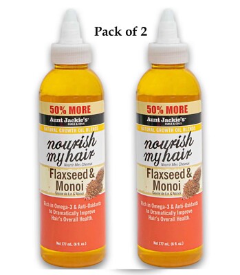2 XAUNT JACKIE'S NUTISH MY HAIR NATÜRLICHES WACHSTUMSÖL FLACHSSAMEN & MONOI 177 ml/6 Unzen