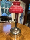 RARE Akron Lamp Diamond Light Kerosene Lamp 19” Tall -Red Milk Glass ~ Untested