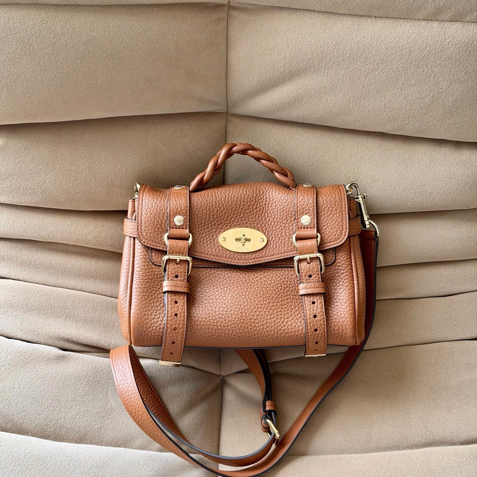 Mulberry Mini Alexa Bag Chestnut Heavy Grain Leather Gold Hardware