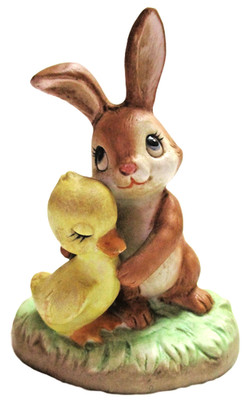 VINTAGE LEFTON FIGURINE LITTLE BUNNY RABBIT WITH ARM AROUND BABY ...