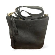 Tory Burch Leather Large Thea Web Shoulder Bag Crossbody Black NEW