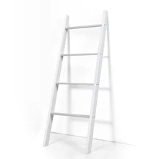 Wall Leaning Blanket Ladder Wood Decorative Quilt Blankets Holder Rack White