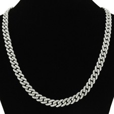 Mens 8MM Round Cut Real Moissanite Cuban Link Chain 14K White Gold Plated Silver