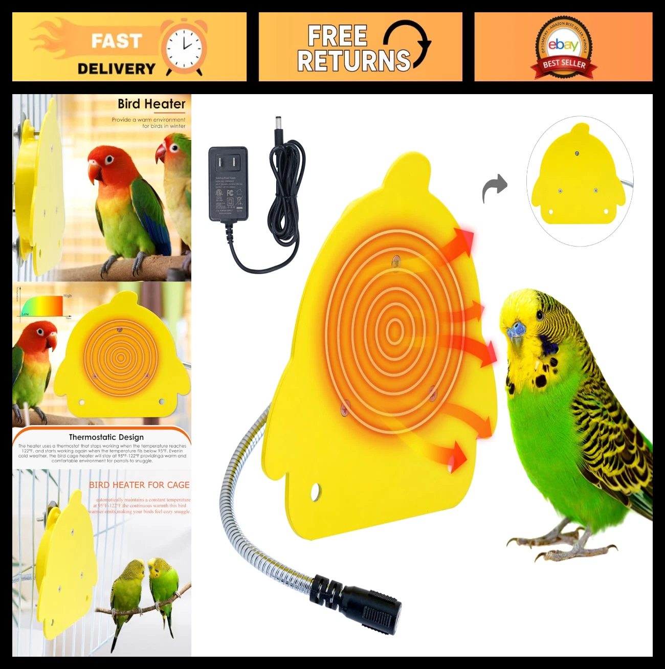 Heated Bird Pad for Cage - Warm Perch Stand for Parakeets, Conures & Parrots