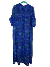 Soft Surroundings Floral Maxi Dress Blue XL Sheer Tropical Coastal Preppy Retro