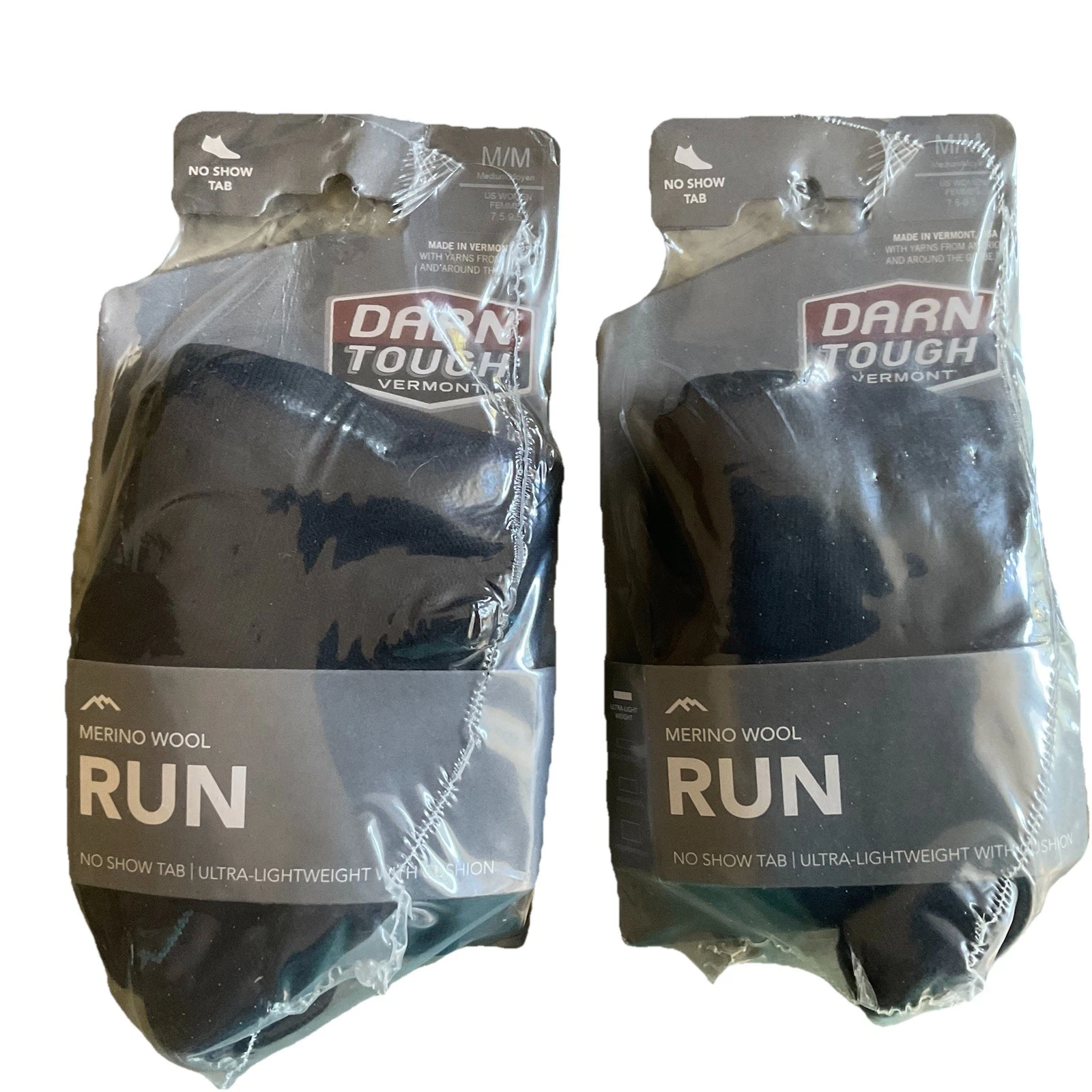 Darn Tough Merino Wool Run Socks; Women’s Medium; Black; 2 Pair
