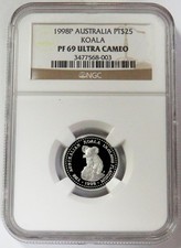 1998 P 155 MINTED PLATINUM AUSTRALIA $25 KOALA 1/4oz NGC PF 69 ULTRA CAMEO 4928.00 per troy oz