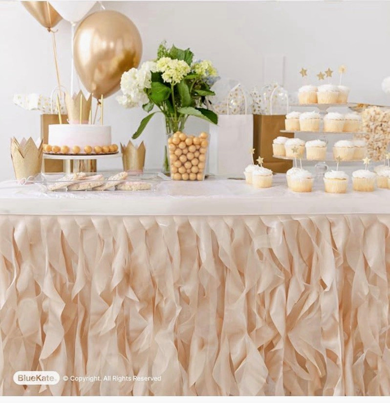BlueKate Champagne Gold 6 foot tutu table skirt with double layer Organza.