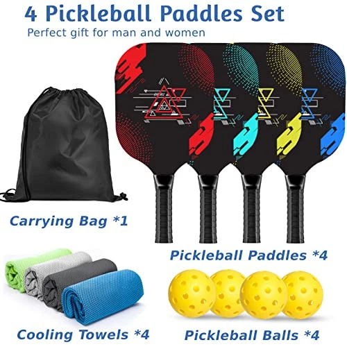 Pickleball Paddles, Pickleball Set with 4 A:4 paddles & 4 balls & 4 towels