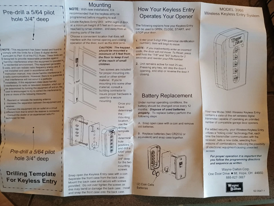 Wayne Dalton 327308 372MHz KEP 3 无钥匙无线键盘车库开门器安装 — 第 4/4 张图片