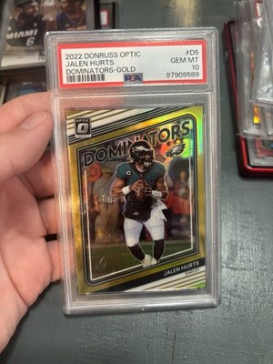 Jalen Hurts 2022 Optic Dominators Gold Psa 10 1/10 Jersey Match