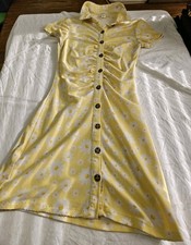 No Comment Yellow Floral Ribbed Button-Front Collared Shirt Dress M Ragstock 