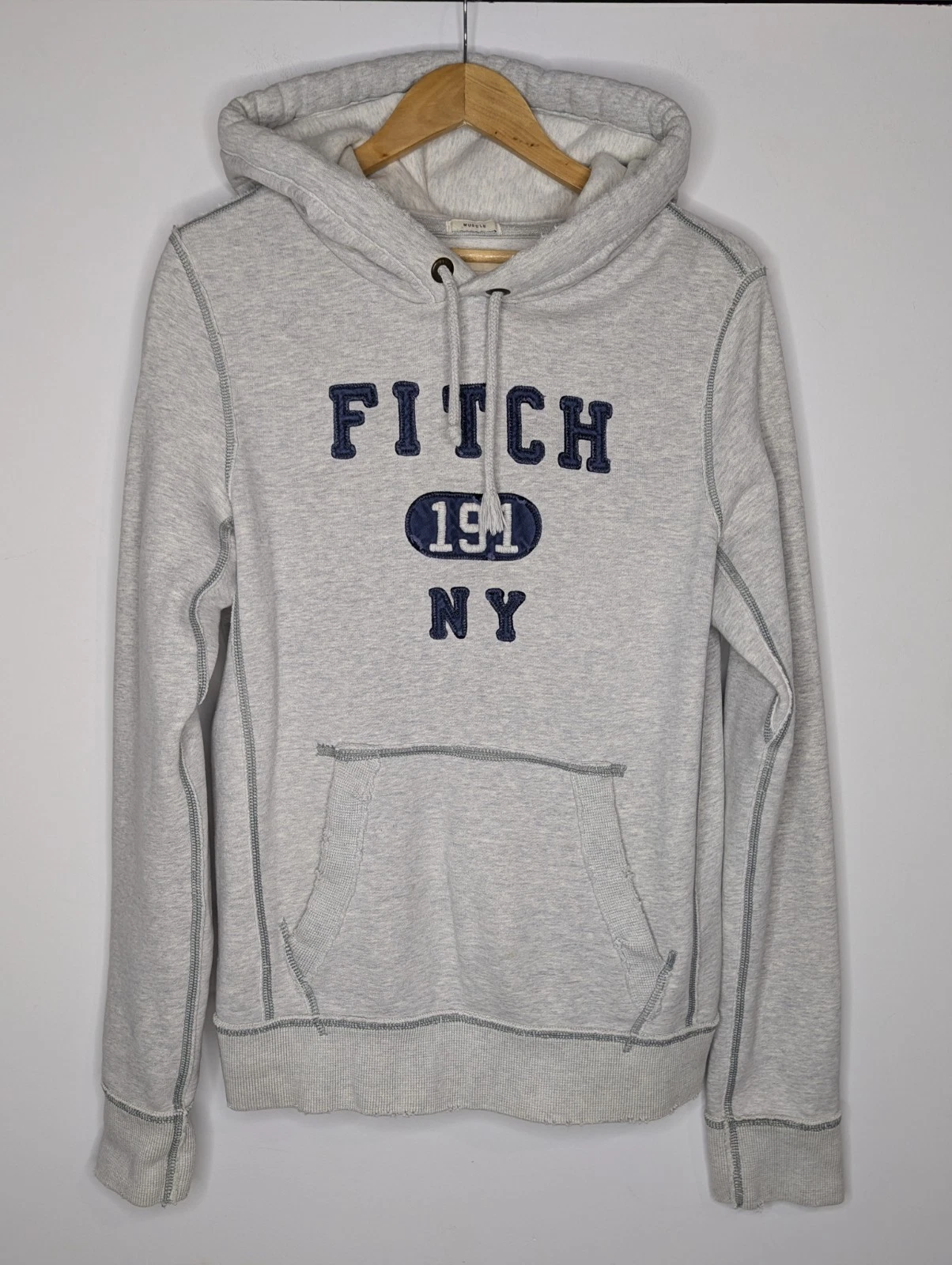 Abercrombie & Fitch 191 NY Hoodie Mens M Gray Muscle Full Zip Distressed Fleece