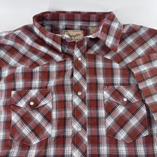 Wrangler Western Shirt Mens 2XL Burgundy Plaid Pearl Snap Short Sleeve Cowboy