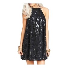 Show Me Your Mumu Gomez Mini Dress Womens Small Black Sequin Halter Shift Glam