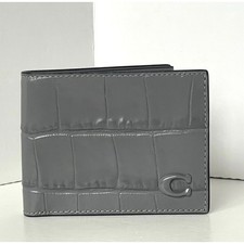 Coach Slim Billfold Wallet CW444 Charcoal Gray Embossed Leather Bifold Men's