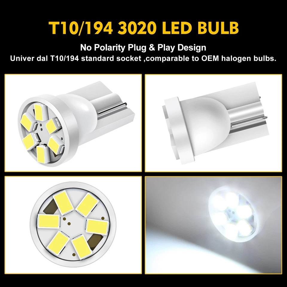 10x T10 194 White 6SMD LED w/ sockets For Instrument Panel Dash Light Lamp Bulb - Изображение 4 из 4