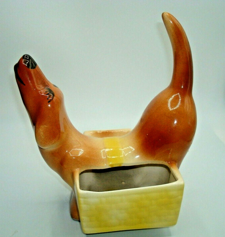 VTG Rover Dachshund Hirsch Signed Weiner Dog Figurine Caddy Organizer 1950's
