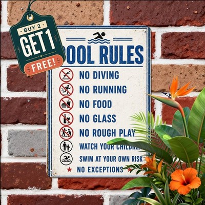 Swim At Your Own Risk Pool Rules Sign Backyard Swimming Safety Metal Plaque