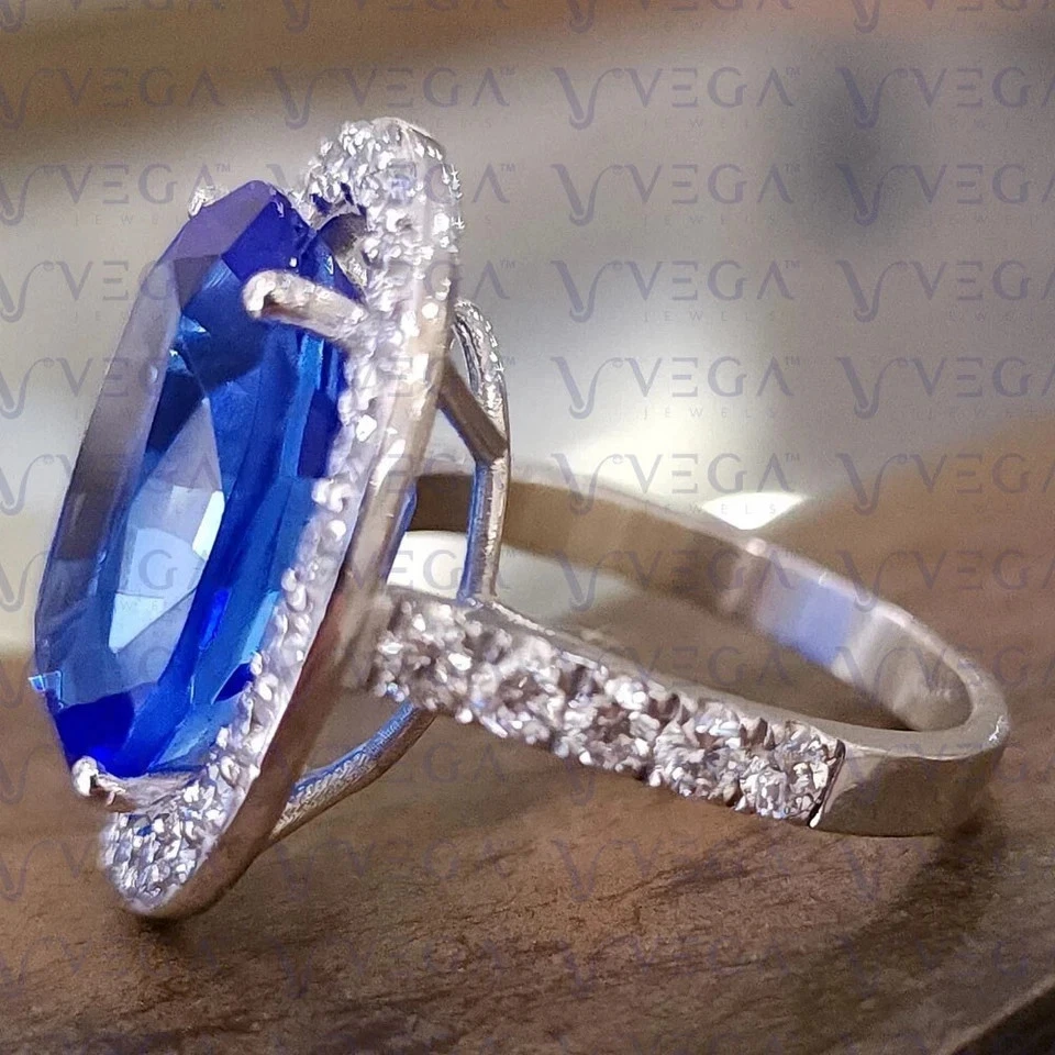 4.29 Ct Oval Cut Natural Tanzanite & Diamond 100% 14k SOLID White Gold Ring - Image 2 of 4