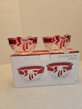 Celebrations by Mikasa Crystal Tealight Holders Set of 2 Clear Ruby Ribbon Bowls