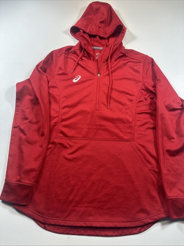 ASICS Men’s M Red Pullover 1/2 Zip Hooded Light Weight Running Jacket - Afbeelding 1 van 7