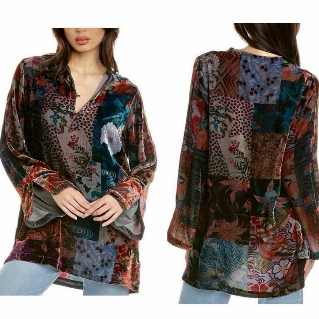 JOHNNY WAS Velvet Grace Patchwork Boho Blouse Tun… - image 1