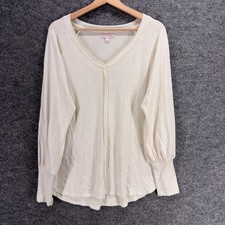 Knox Rose Sweater Pullover Women L Large Beige V-Neck Long Sleeve Knit Rayon