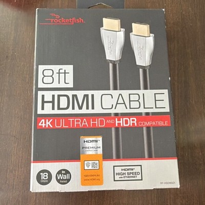 Rocketfish 8 ft HDMI Cable 4K Ultra HD HDR Gold Plated High Speed In Wall