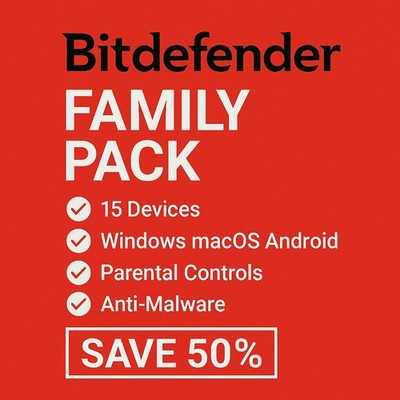 Bitdefender Family Pack 2026 - 2 Years 15 Devices + Daily VPN