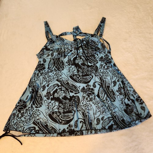 Women's Tankini Blue Black Paisley Swimwear Top Shoulder Straps Sz XXL Unbranded - Picture 9 of 16