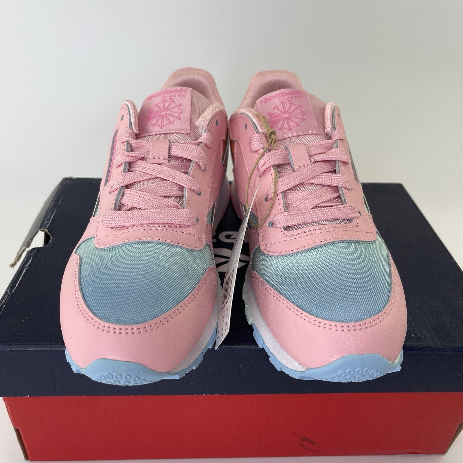Reebok CL Classic Leather Kids Shoes Pink Blue Orange Size 3 thumbnail 3