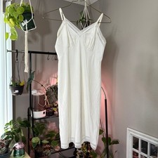 Vanity Fair Slip Dress Lingerie Lace Trim Nylon White Vintage Made in USA XS