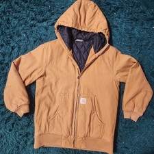 Carhartt Youth Quilted Lined Hooded Work Jacket Brown Size L 14-16