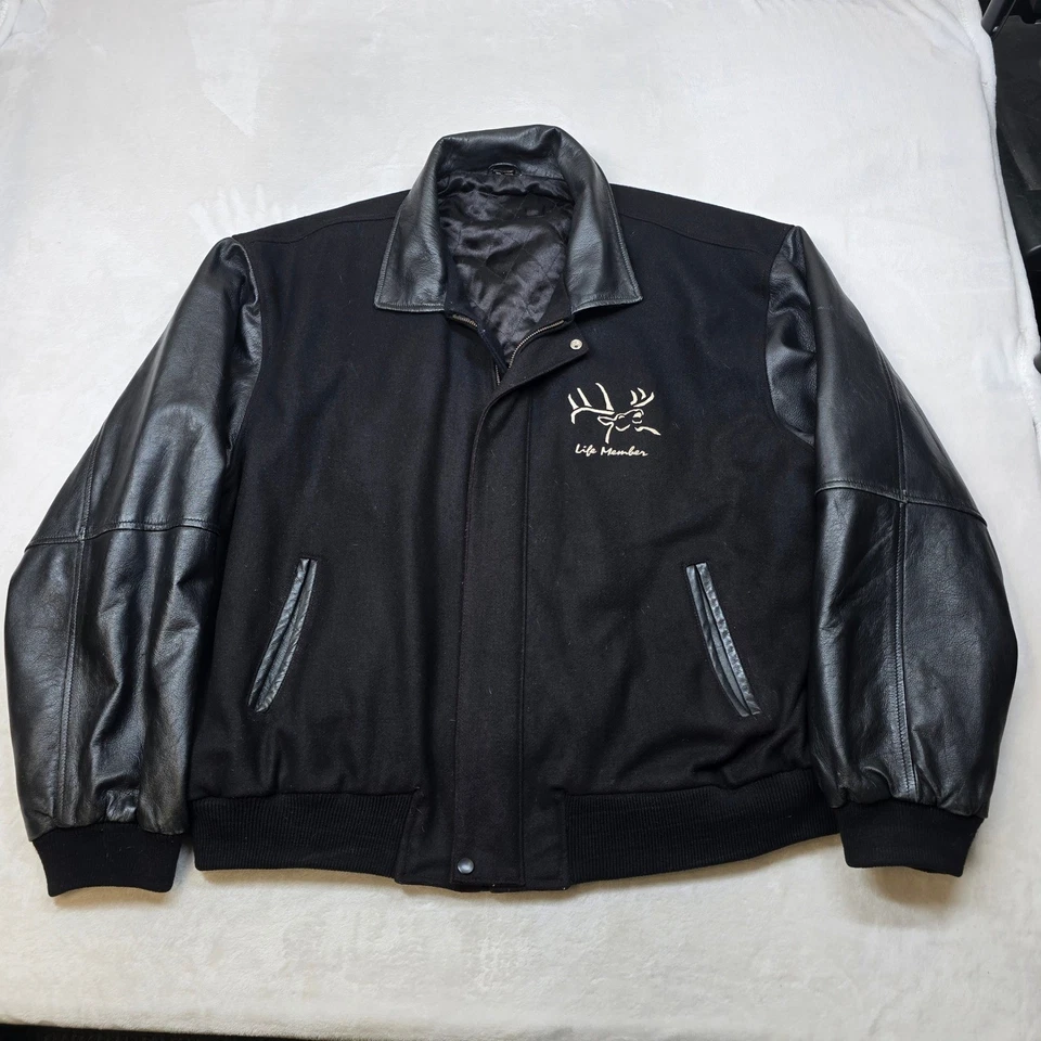 Browning Leather & Wool Jacket Mens 3XL Black Life Member Stag Classic Varsity - Image 2 of 4