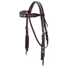 Showman Dark Brown Argentina Cow Leather Browband Headstall w/ Teal Beaded Inlay